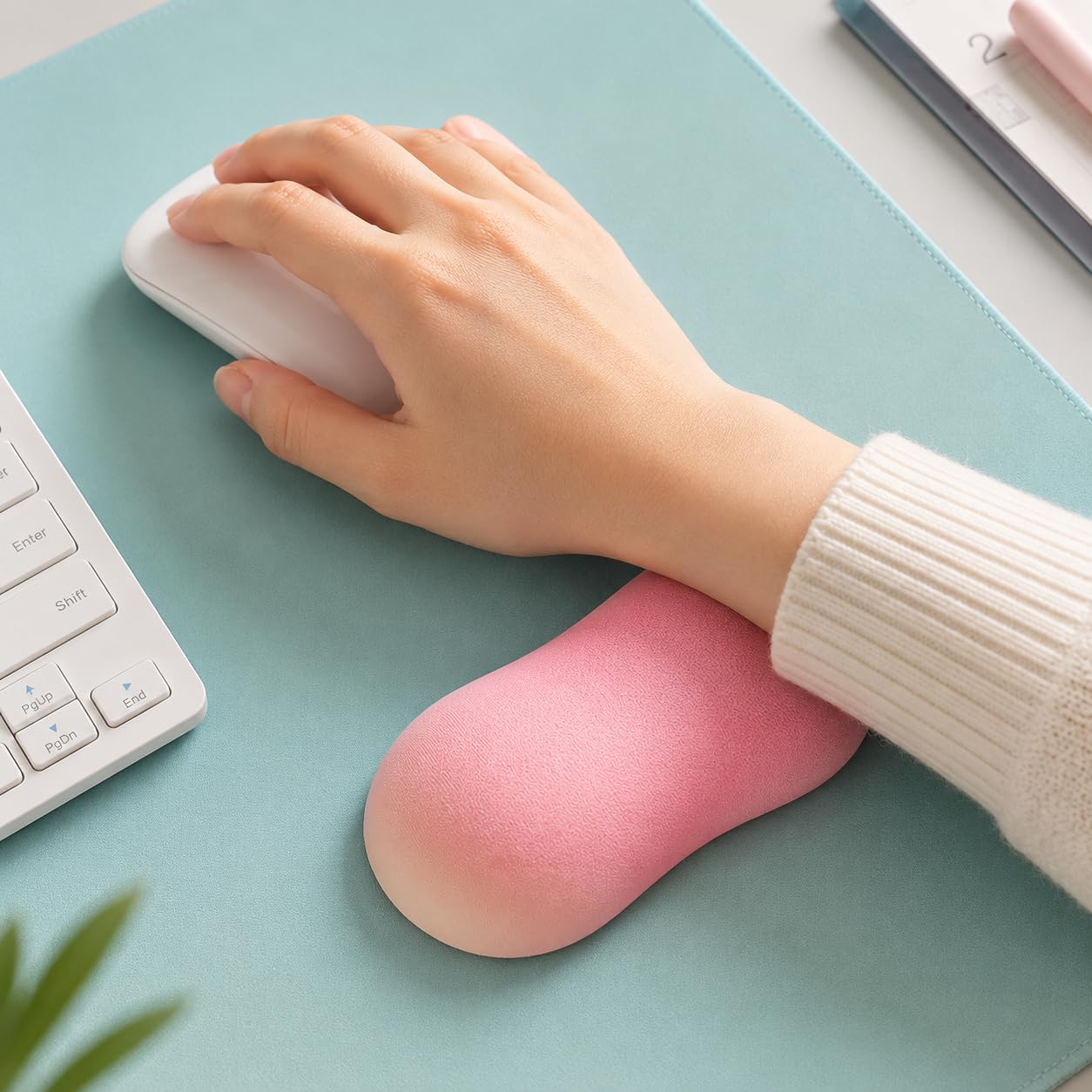 ergonomic mouse pad with wrist rest support | soft memory foam & silicone gel cushion | non-slip rubber base | pain relief mouse pad for office, laptop, computer & gaming (pink & peach)