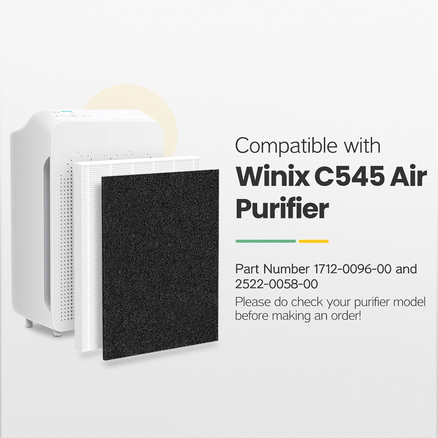 C545 Replacement Filter Ture HEPA Compatible with Winix C545 Air Purifier, for Winix Filter S, Part 1712-0096-00 and 2522-0058-00, Pack of 2 HEPA & 8 Activated Carbon PreFilter