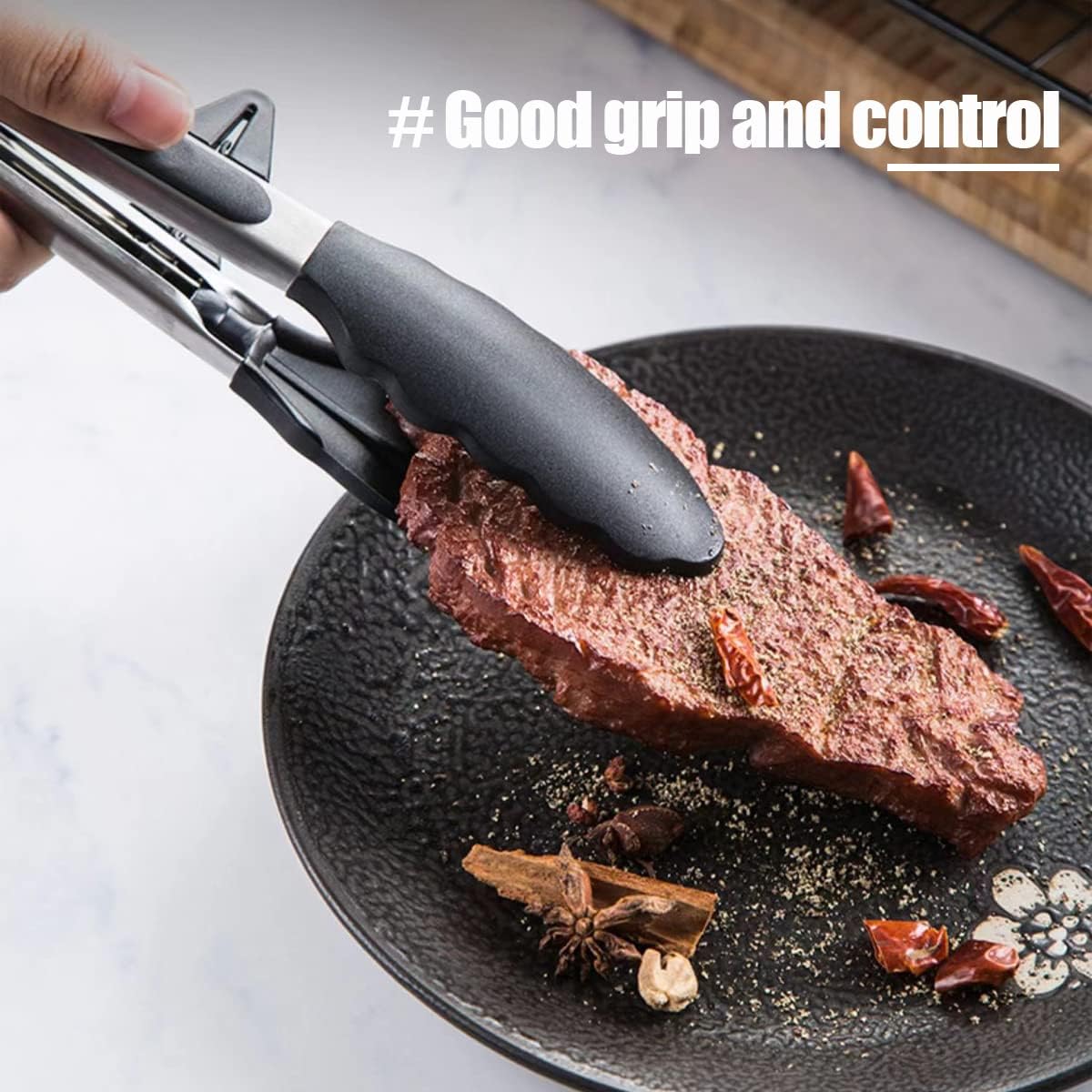 Kitchen Tongs, 9 Inch Tongs for Cooking with Silicone Tips, Food Grade Small Silicone Tong, Mini Serving Tongs for Nonstick Pans, BBQ, Salad, Set of 3, Black - Image 7