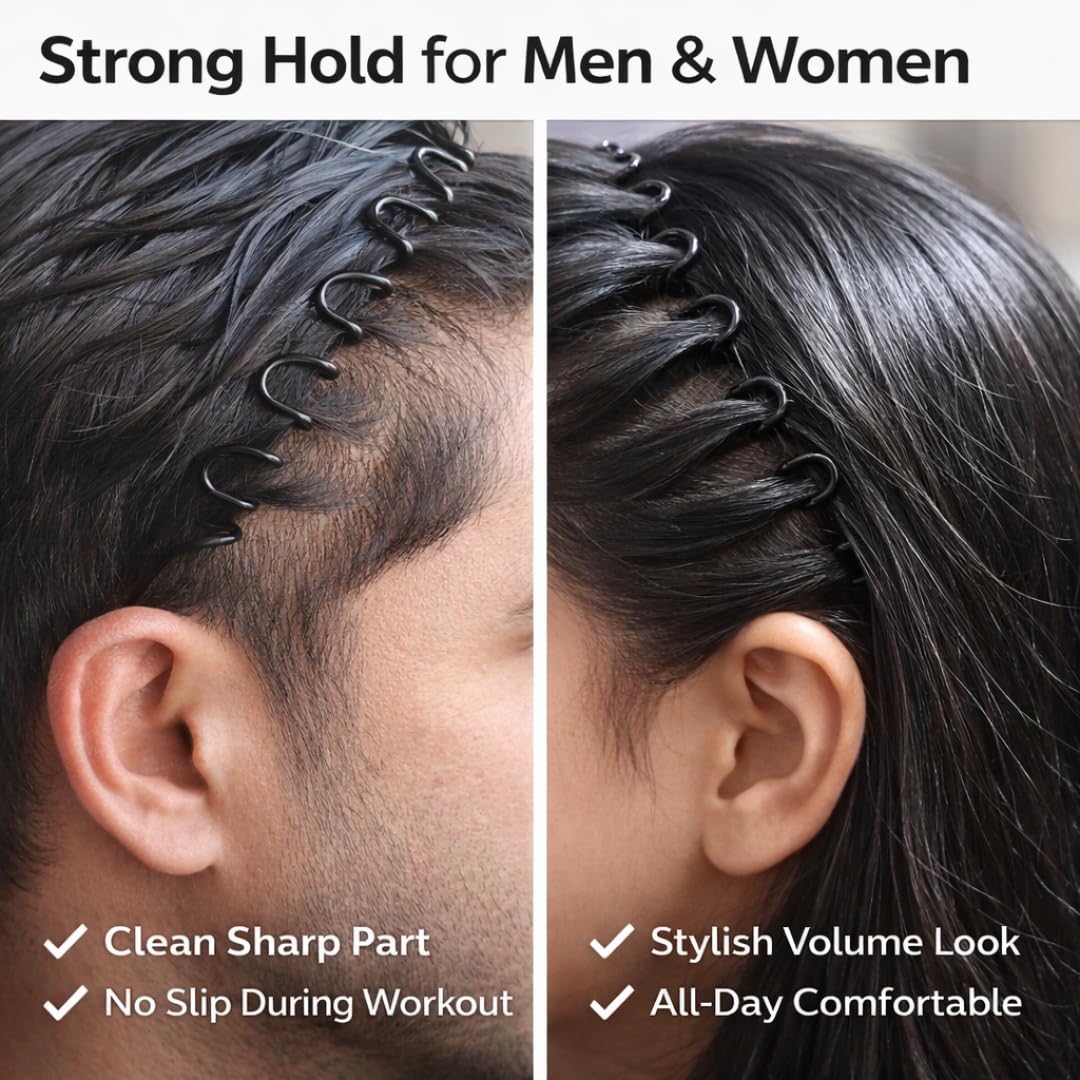 KLNEEDS Black Metal Hair Band for Men β 10 Pcs Thin Wavy Non-Slip Adjustable Headbands for Women & Boys, Sports, Gym, Yoga, Running & Face Wash 3