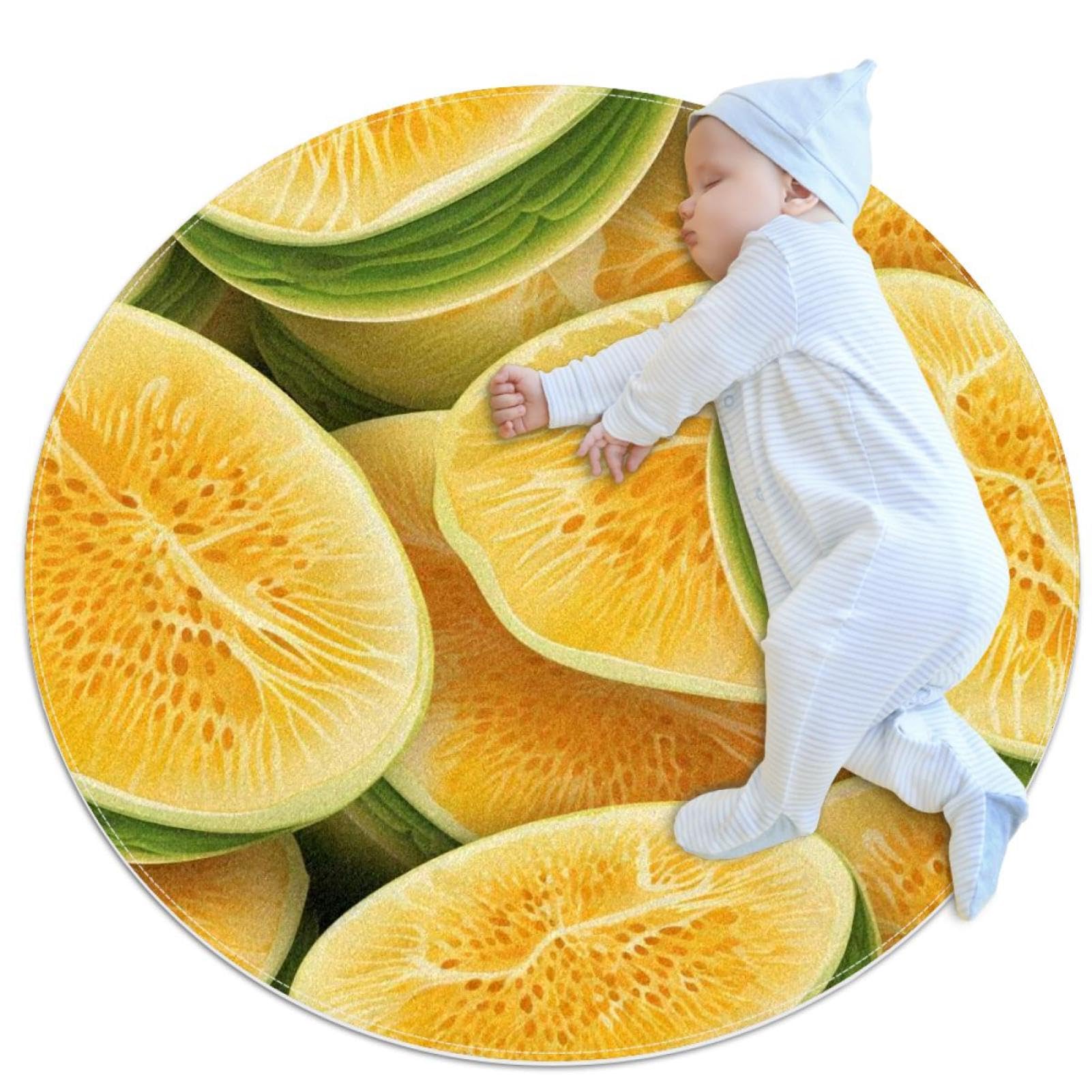Tapis de salle de bain motif cantaloup rond pour une ambiance cosy