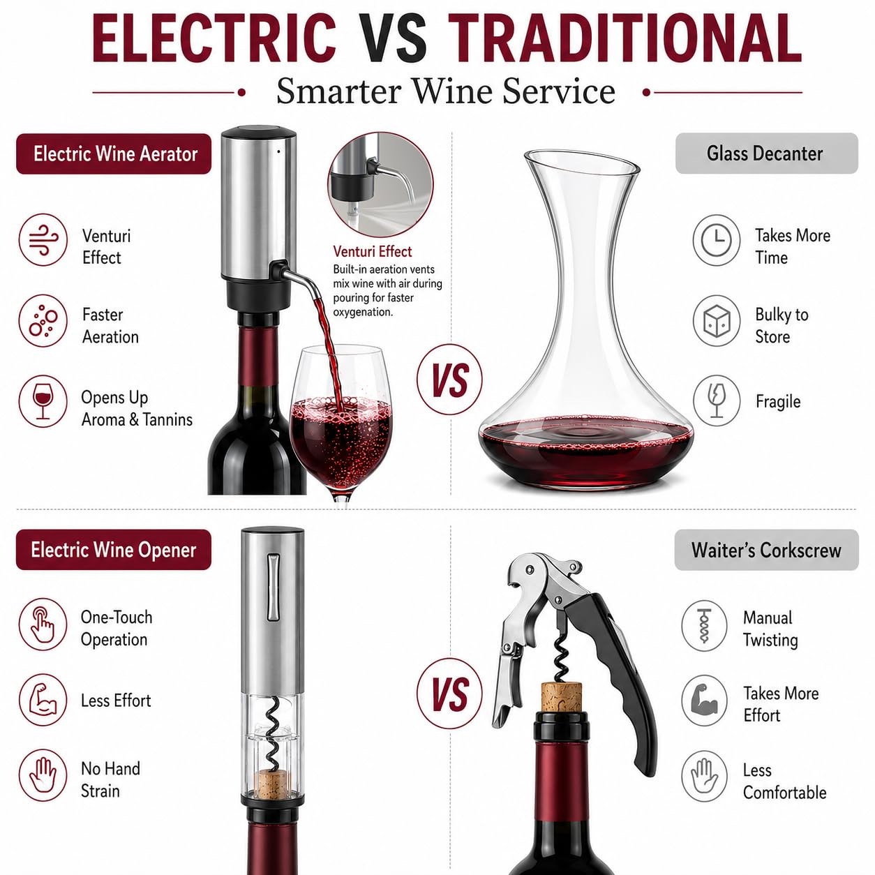 Juego de abridor y aireador eléctrico de vino con cortador de papel de aluminio y tapón al vacío, elegante caja de regalo de vino para Navidad, vacaciones y ocasiones especiales, perfecto para los