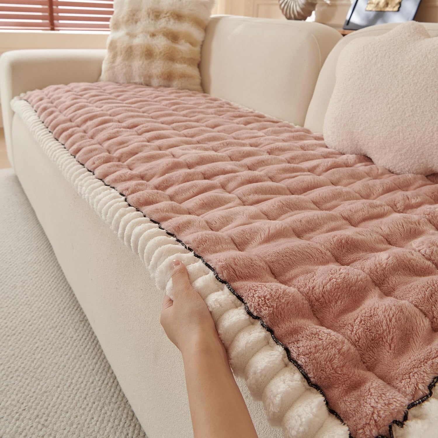 Couch Covers for Pets Washable Sofa Covers for Dogs Cats Anti-Slip Sofa SlipCover for 3-4 Cushion Couches Pet-Friendly Furniture Protector Covers for Living Room (27.6" x 83", Pink)