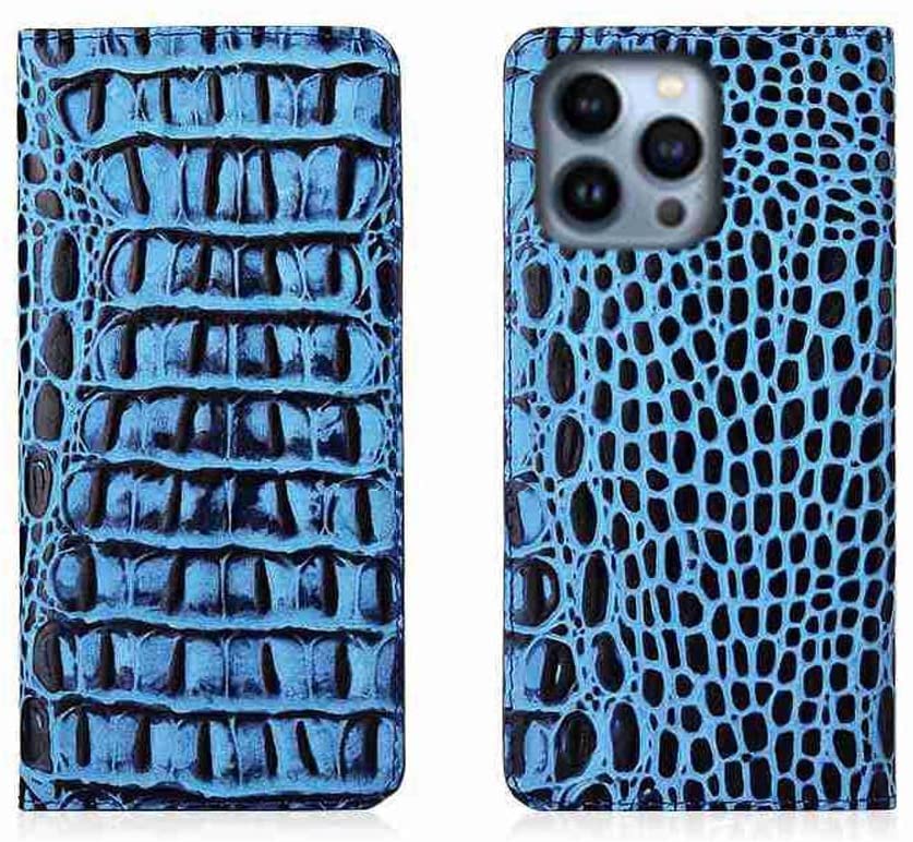 Housse iPhone 13 Pro crocodile bleu idéale pour vos rendez-vous et sorties