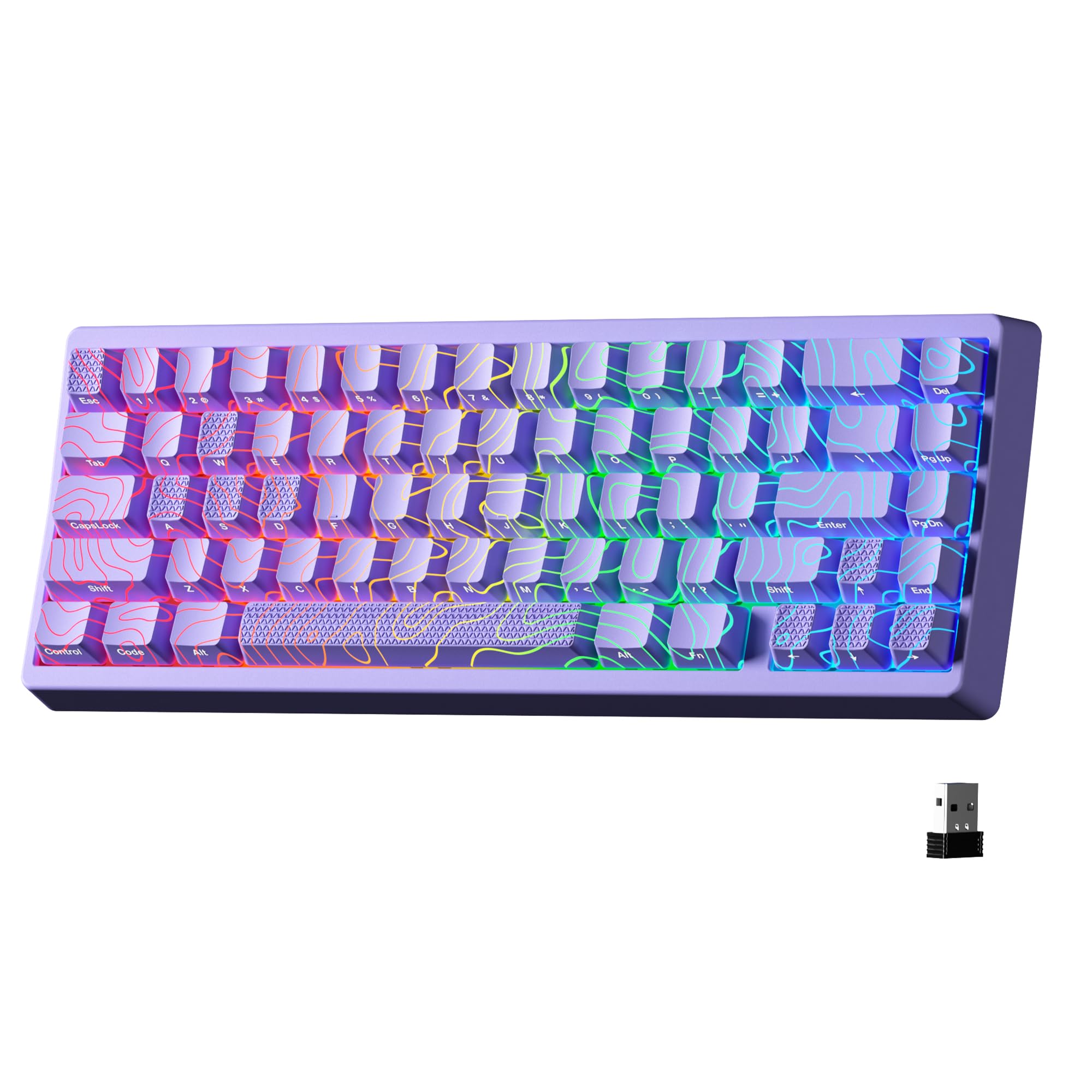 HITIME x XVX M67 60% Percent Keyboard Wireless, QMK/VIA Topographic Gaming Keyboard, Tri-Mode Thocky Creamy Mechanical Key Board, Hot Swappable Mount RGB IMD Tech for Win/Mac, Purple
