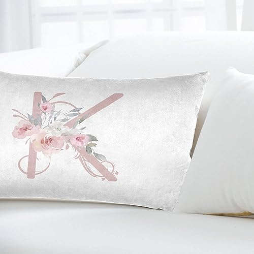 Miniatura 6 de Fundas de almohada del alfabeto K, 14 x 20 pulgadas, fundas de almohada con monograma floral rosa, fundas de almohada con letra K, funda de almohada
