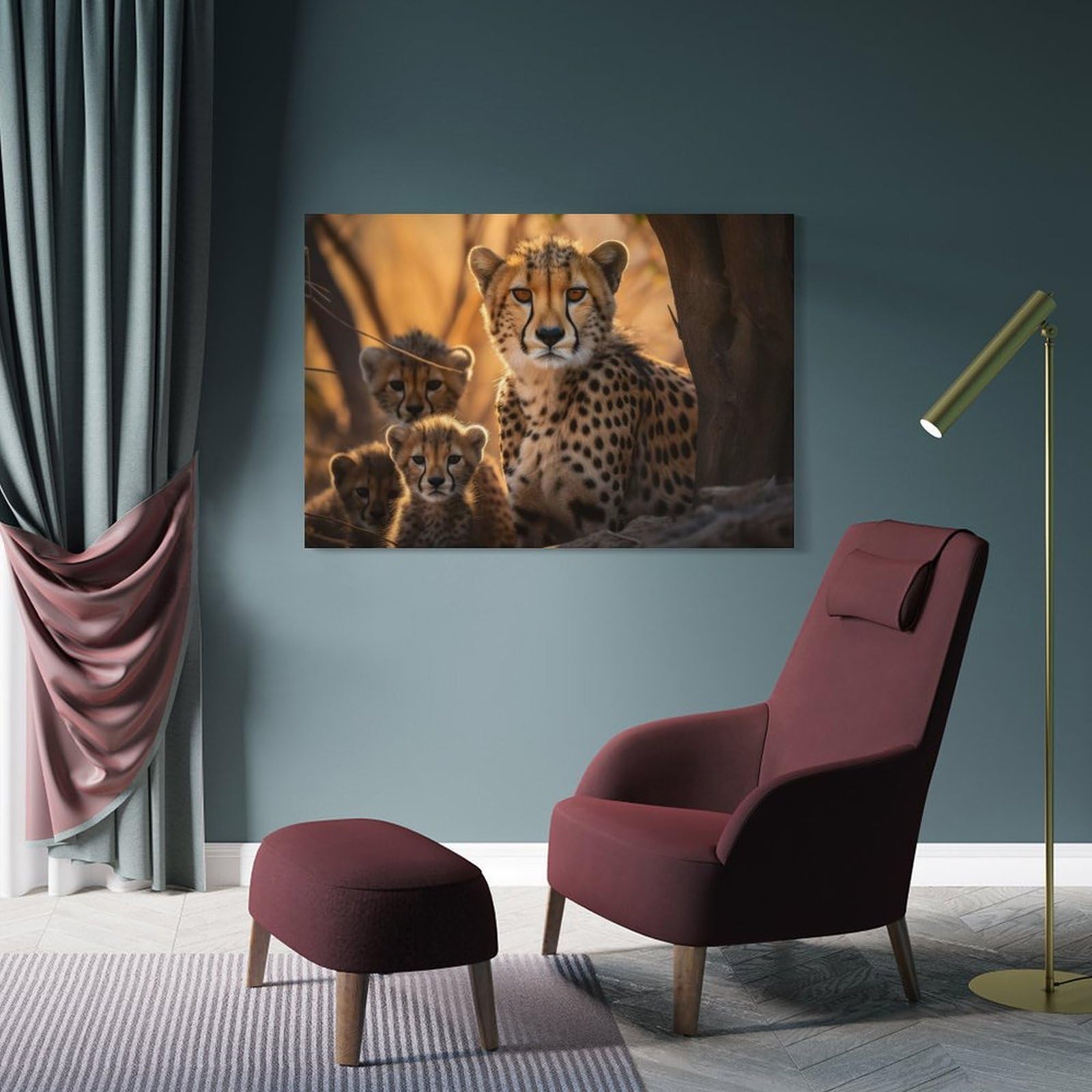 Junmoney Cheetah With Cubs Canvas Art Print, 20x30inch(50x75cm), for Living Room, Bedroom Or Home Office, A Wall Art Gift for Fresh Interiors