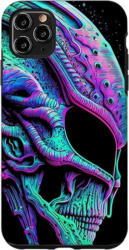 Miniatura 25 de iPhone 13 Pro Trippy Vaporwave Alien Head Skull Dripping Paint UFO Art Case
