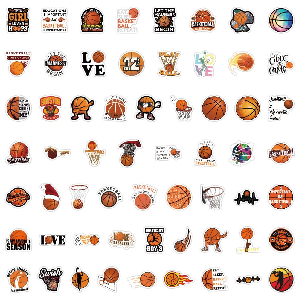 50 adesivi per pallacanestro, divertenti adesivi in vinile, impermeabili, per pallacanestro, pallacanestro e pallacanestro, per bottiglie d'acqua, laptop, auto, adulti, ragazzi, fan di basket