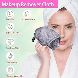 BloomSesame Makeup Remover Cloths for Face, Eye, Lips - Reusable Makeup Remover Pads Soft Microfiber Facial Cleansing Cloths 8 x 8 inch 6 Pack (Gray)