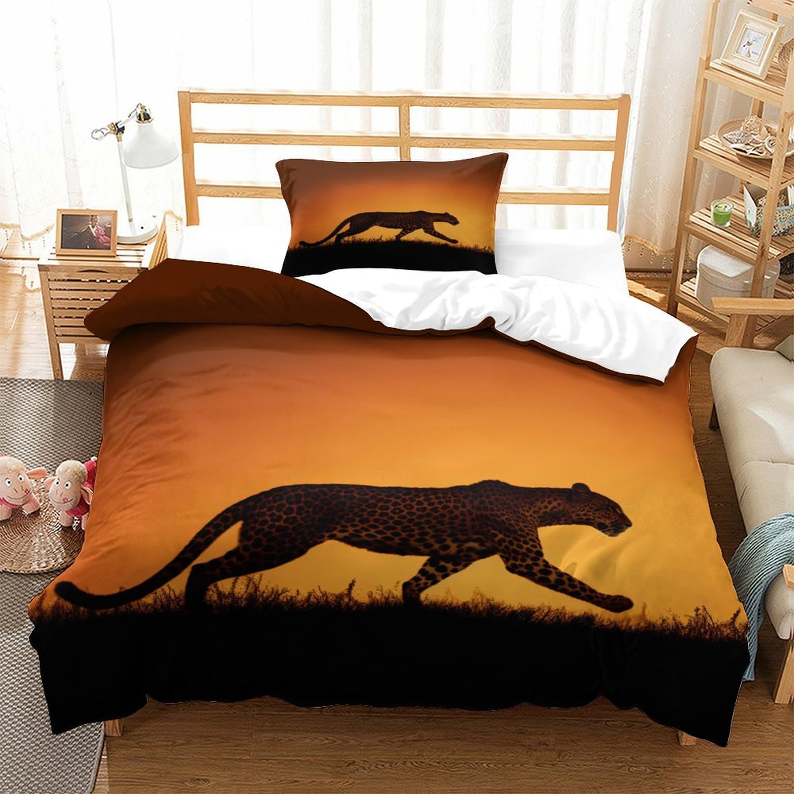 P1S9U7W5Y 3D Printed Leopard Landscape Duvet Cover Set 3pcs Microfiber Cheetah Bedding Set Single