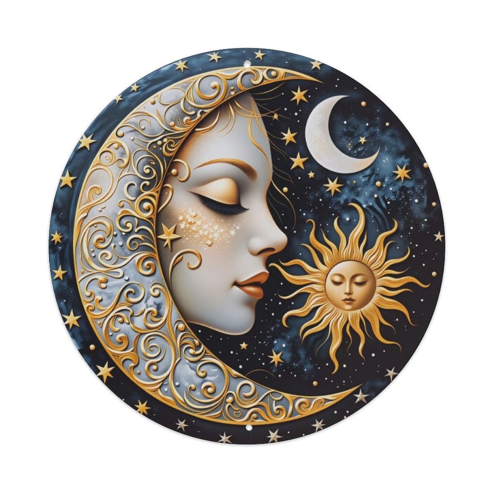 Ldfuieksufg Style Moon Face Sun Star Vintage Round Decor Sign Vintage Aluminium Metal Sign, Retro Wall Decor For Home, Bar, Garage & Farmhouse 20X20cm