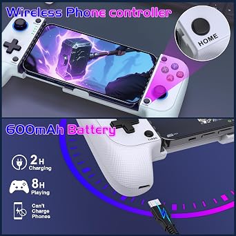 Mobile Game Controllers for iPhone/Android, Hall Effect Phone Controllers Support Phone Case,Game Controllers for Xbox,for PlayStation,Cloud/Steam Gaming
