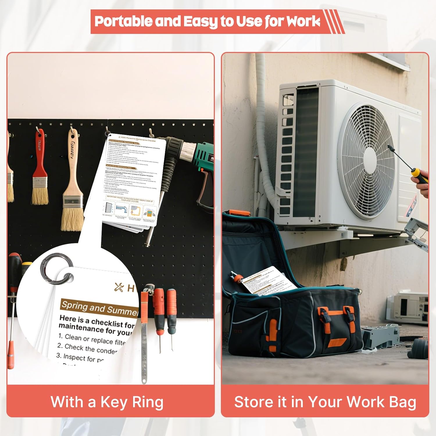 OCQOTAT HVAC Quick Reference Cards, Refrigerant Charging and Troubleshooting Tech Guide for Air Conditioners & Heat Pumps, Portable HVAC Tools Card, 4 Pieces, Double-Sided, with a Ring, 9" x 6"