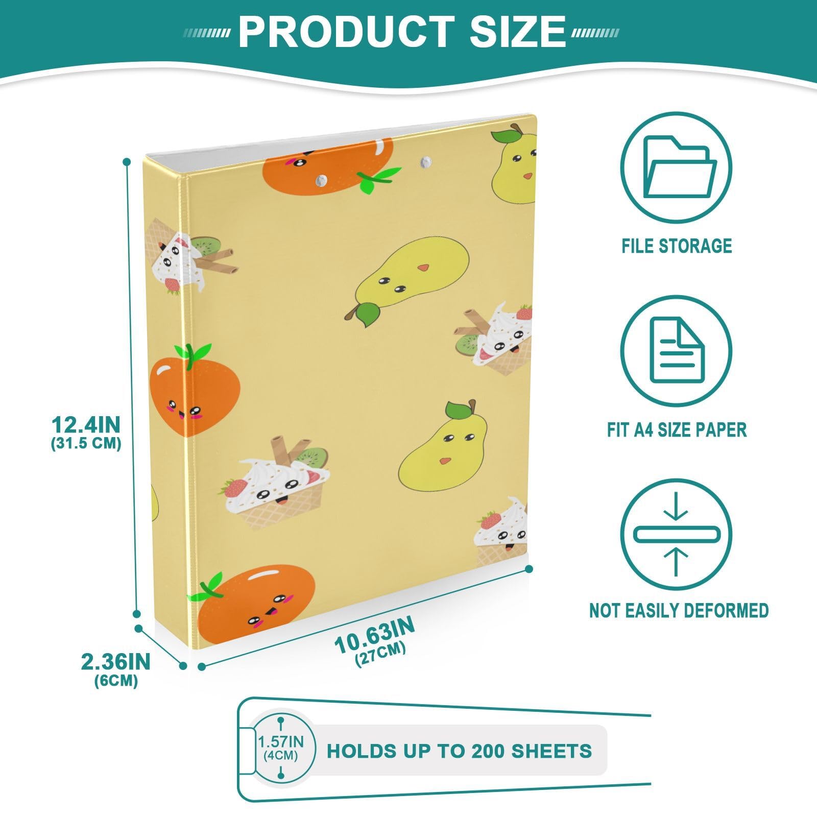 3 raccoglitori ad anelli rotondi impermeabili con portablocco, in PVC trasparente, formato A4, 200 fogli, per ufficio, scuola, casa, organizzazione ricette, motivo cartoni animati arancione