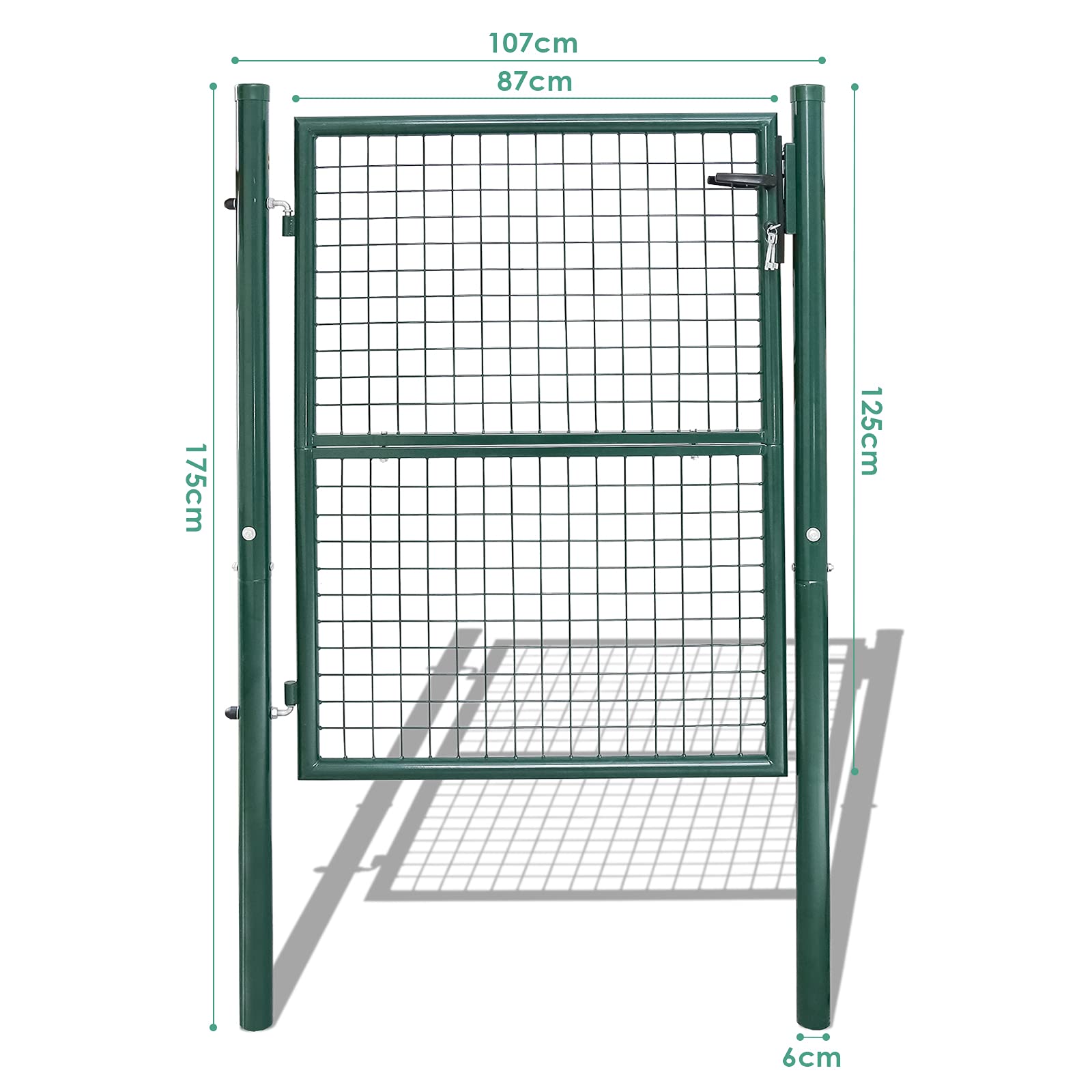 Puerta de jardín de acero galvanizado, puerta de jardín Hoftor, puerta de valla verde, con cerradura y llave (125 × 100 cm)