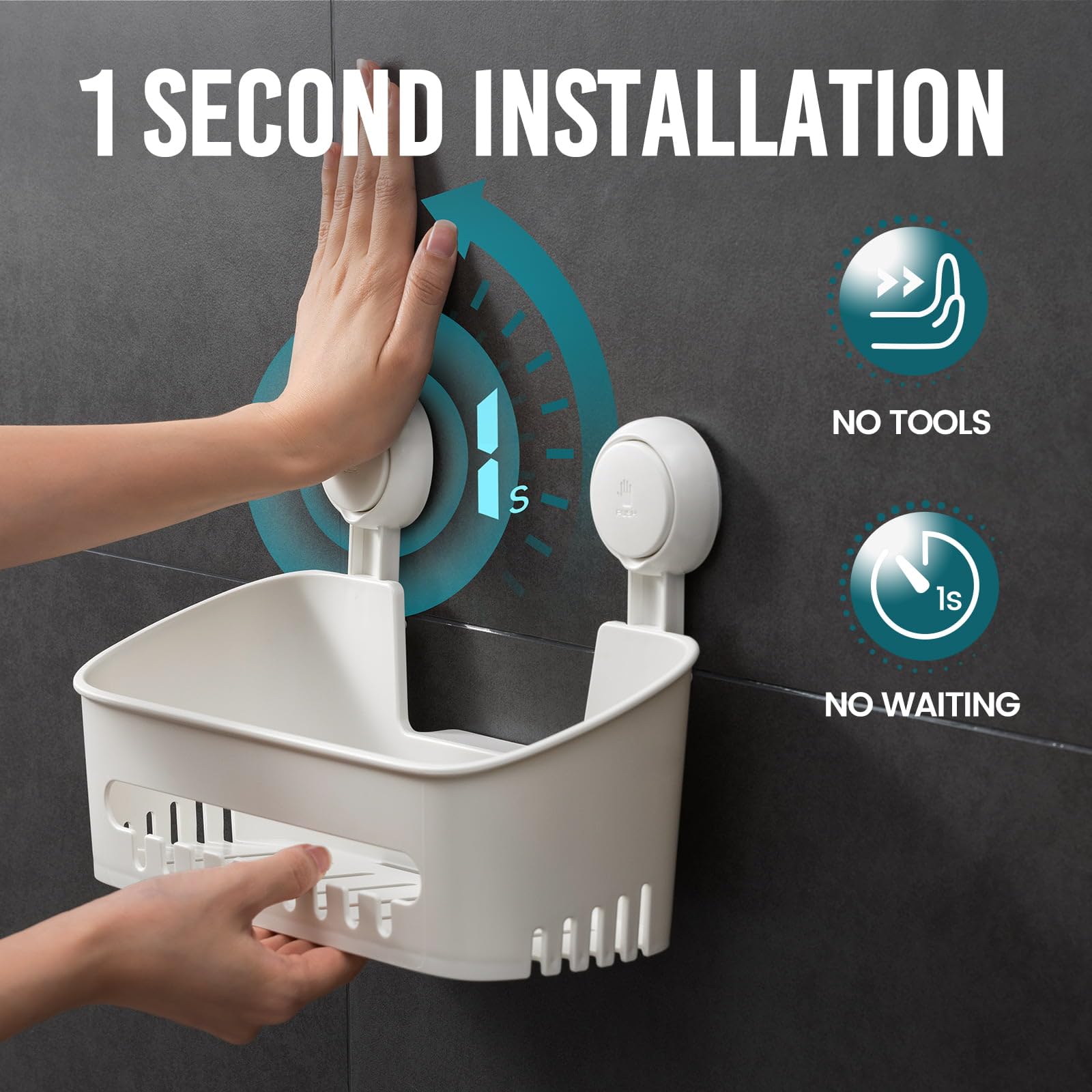 Mensola Doccia Con Ventosa Ilikable | Portaoggetti Impermeabile Per Bagno E Cucina | Bianco - Foto 7