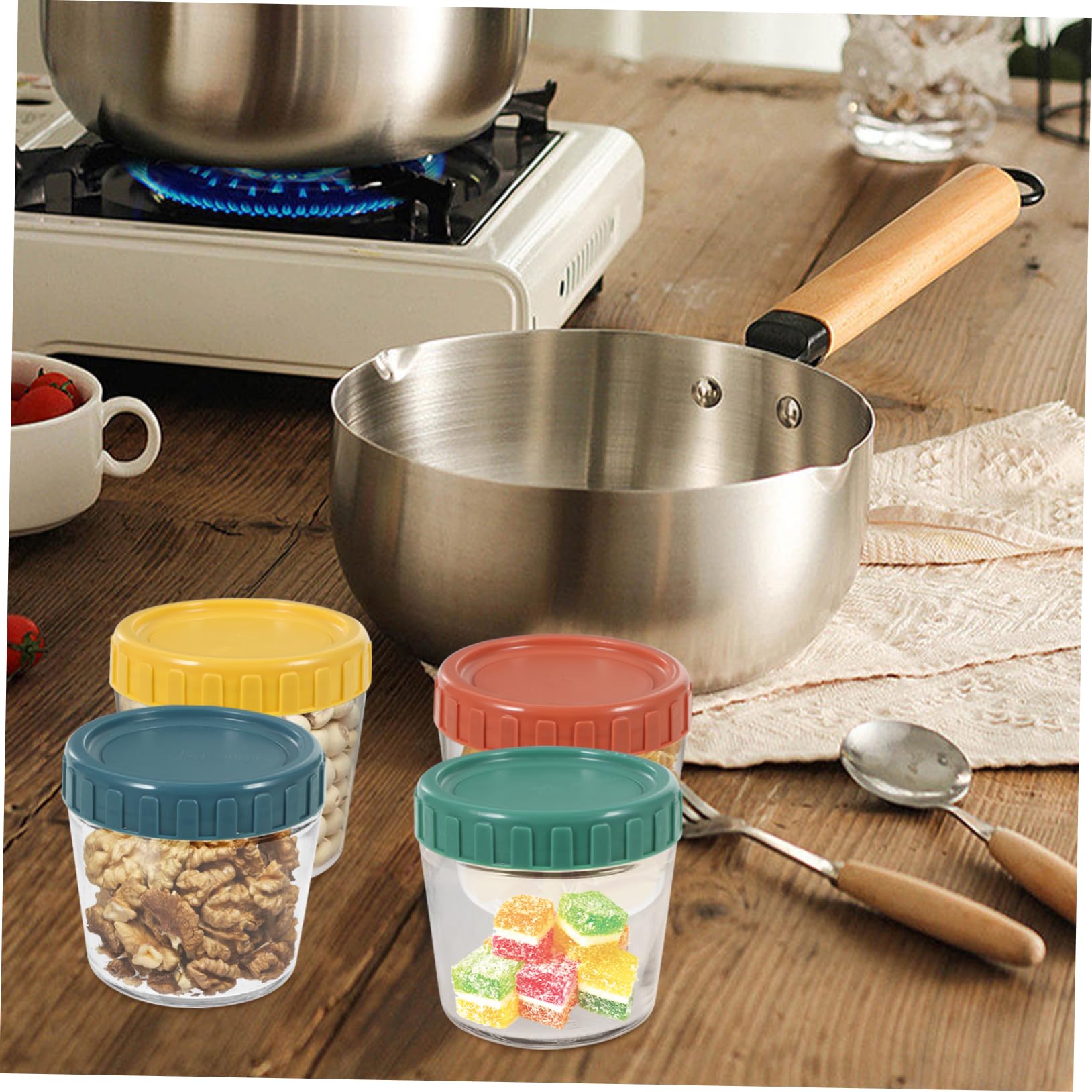 ABOOFAN 4 Tarros de Cristal Herméticos Fáciles de Limpiar Tapa de Silicona, Reutilizables, para Alimentos, Yogur y Cereales