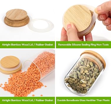 15 Pack 150ml Glass Storage Jars with Bamboo Lids