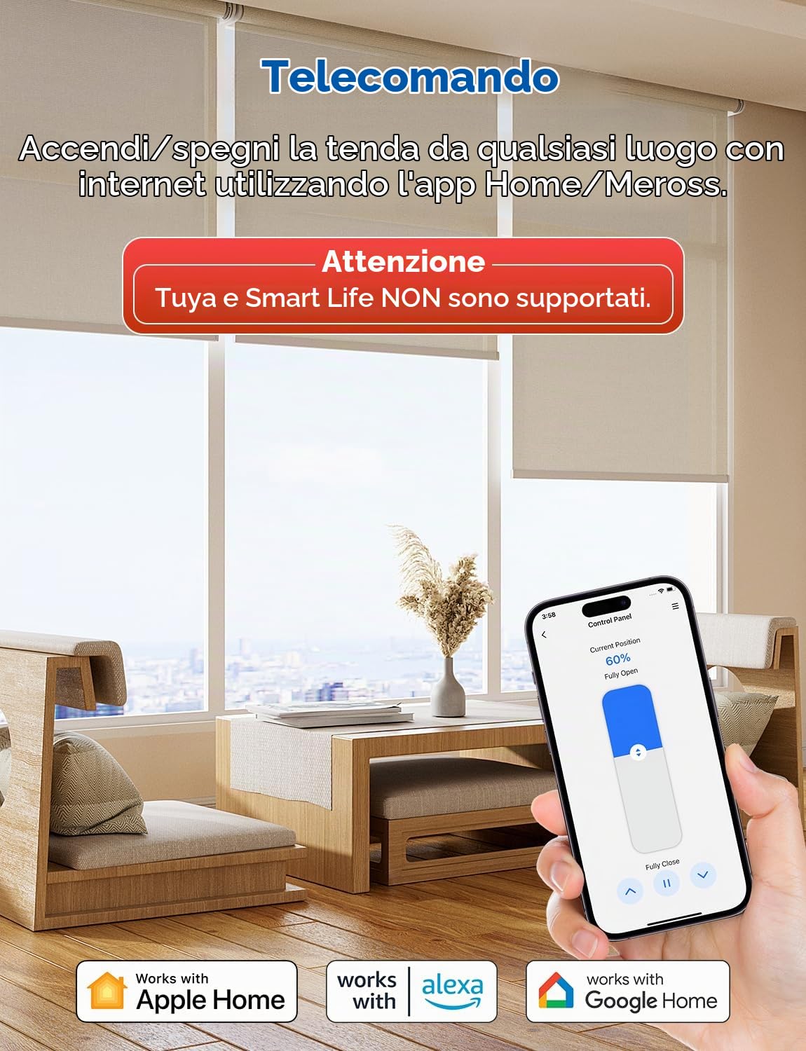 Meross Matter Interruttore WiFi Tapparelle Compatibile con Apple HomeKit Siri, Alexa, Google Assistant e SmartThings, Interruttore WiFi Smart Tapparelle(è Necessario Il Filo Neutro), 4 pezzi