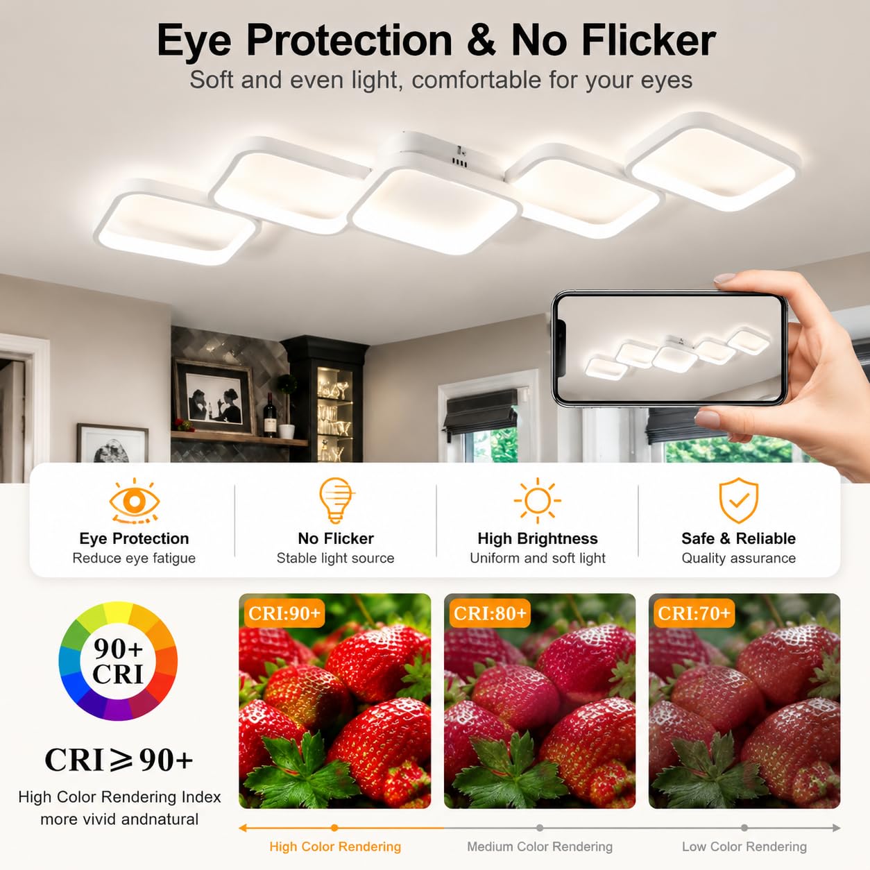 LED Deckenleuchte Dimmbar Wohnzimmer Deckenlampe mit Fernbedienung & App | 54W 5400LM schlafzimmerlampe Memory Funktion/Nachtlicht 106x40cm Modern Design Weiß Wohnzimmerlampe für Esszimmer Küchen Flur