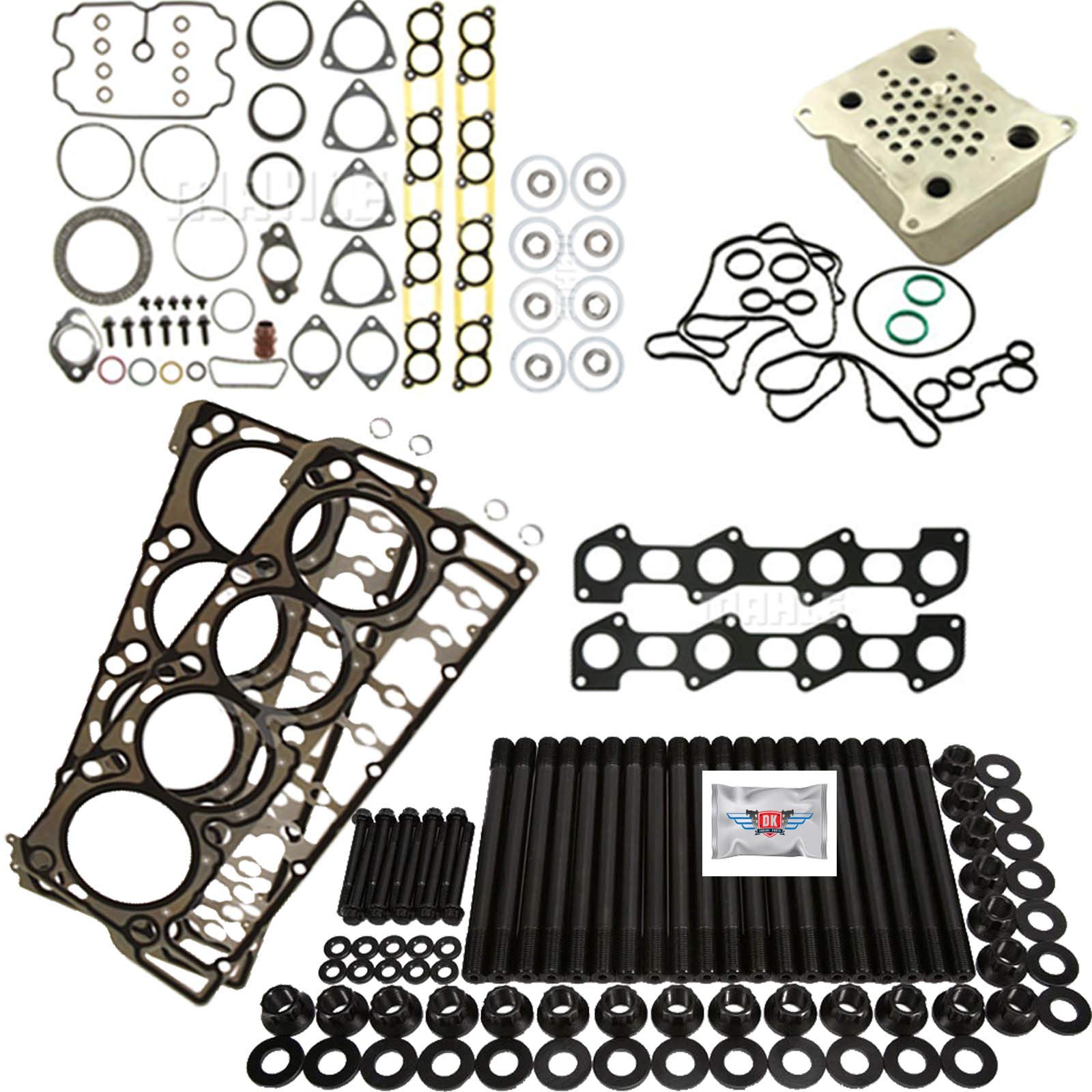 6.4L Revive Kit #3 w/Aftermarket Studs Head Gaskets Oil Cooler Int & Exh Gaskets - Fits Ford 6.4L 6.4 Powerstroke Kit - 2008-2010 - DK Engine Parts