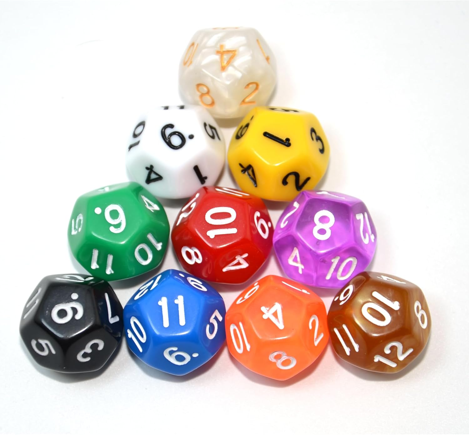 SmartDealsPro 10-Pack D4 D6 D8 D10 D12 Multi Colored Polyhedral Dice for for Dungeons and Dragons DND RPG MTG Table Games (Mix Color(Opaque&Pearl&Transparent, D12)