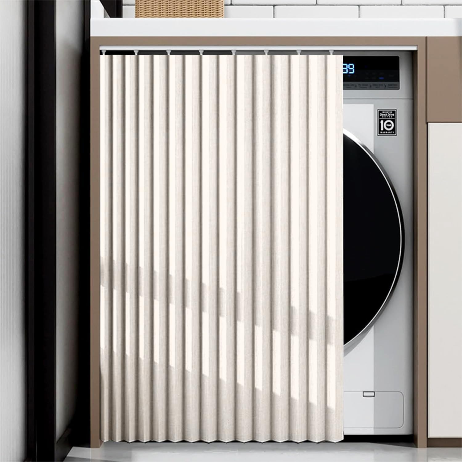 Tende Antipolvere Facili da installare con binari autoadesivi, Adatte per armadi, lavatrici e cucine-Beige- W70cmxH180cm