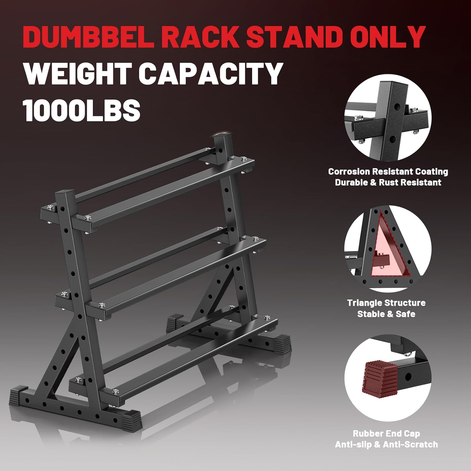 Papababe Dumbbell Rack for Home Gym, 3-Tier Weight Rack 1000lbs Capacity Dumbbell Storage Rack, Heavy Duty Weight Storage Organizer for Dumbbells and Kettlebells