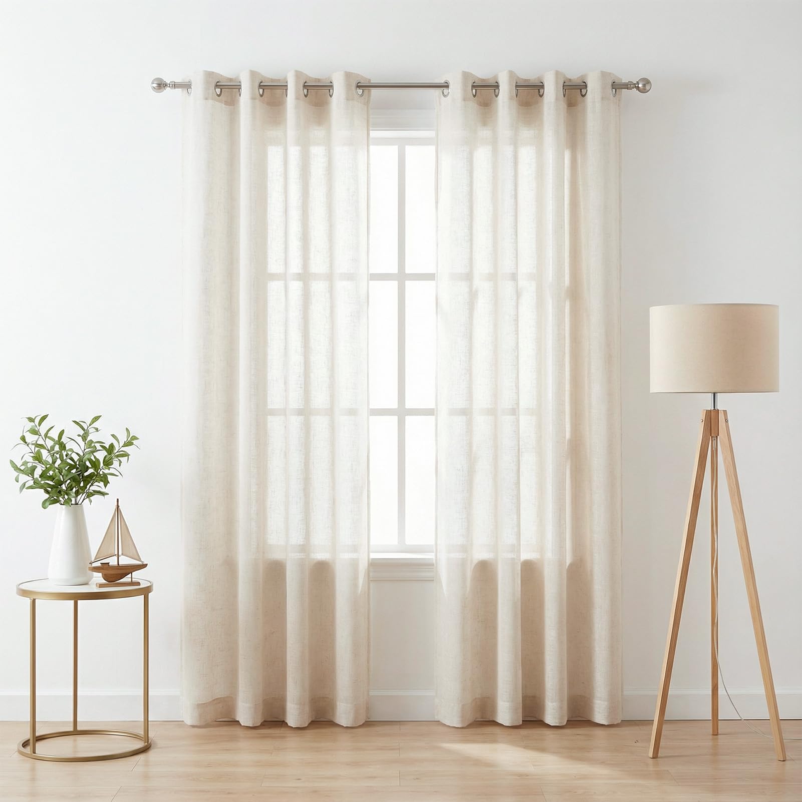 NAKIHOUSE Linen Voile Curtain 84 Drop 2 Panels Natural Linen Curtains for Windows Eyelet Top Sheer Curtains for Kitchen Living Room Bedroom Window Treatment, 52" x 84" — image 1
