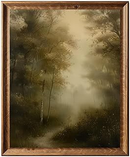 Vintage Landscape Wall Art Print – Moody Countryside Painting with Trees...