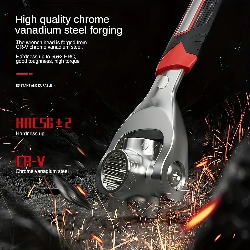 Universal Wrench 52 in 1, Multifunctional Socket Wrench with 360 Degree Rotating Head, Spanner Tool for Home Bicycle Car Repair