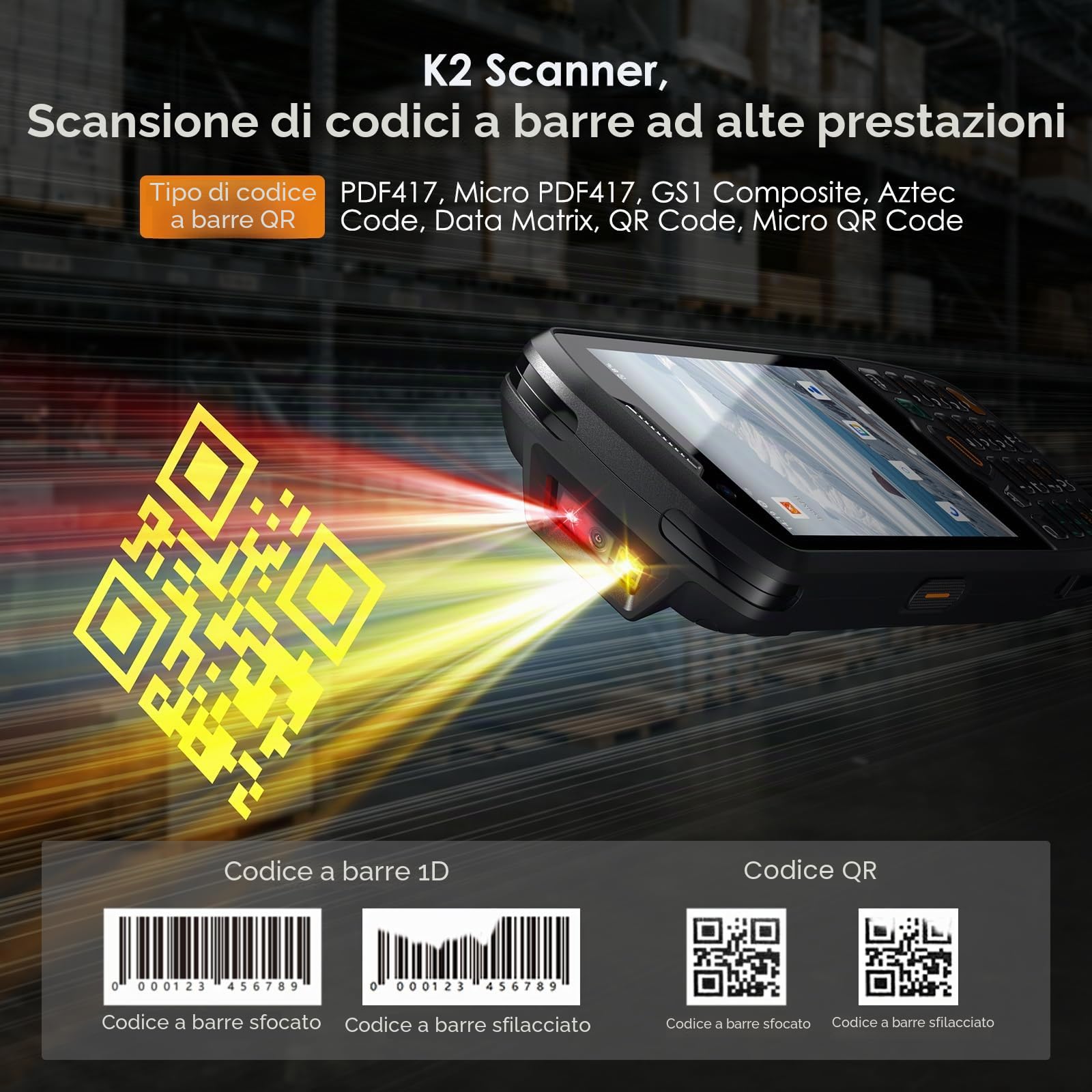 Bisofice K40-PDA Palmare Lettore Codici a Barre, Terminale Palmare con scanner 1D 2D QR Code, Android 13, Supporta 4G & Wi-Fi Bluetooth, con GPS, per al Dettaglio e Magazzino