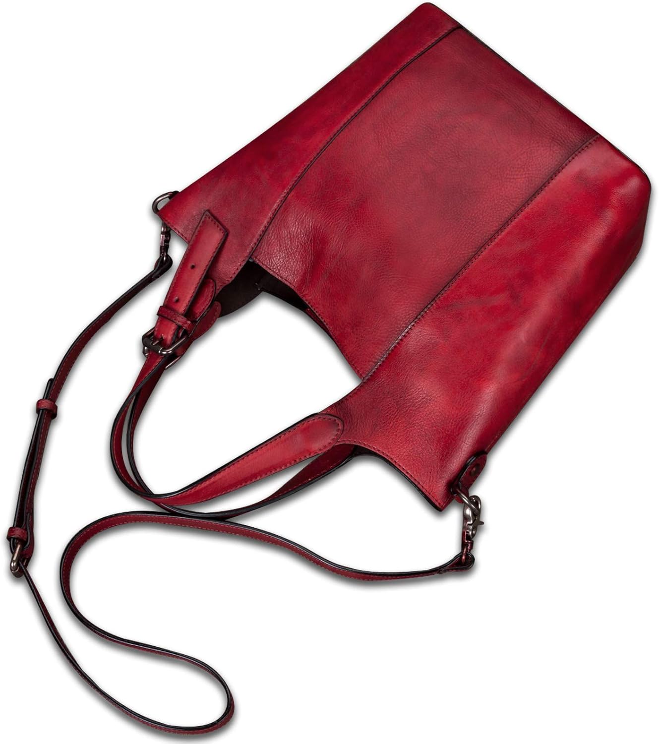 Genuine Leather Handbag for Women Vintage Handmade Shoulder Bag Purse Tote Cowhide Satchel Crossbody Top-Handle Bag (Red) - Image 3