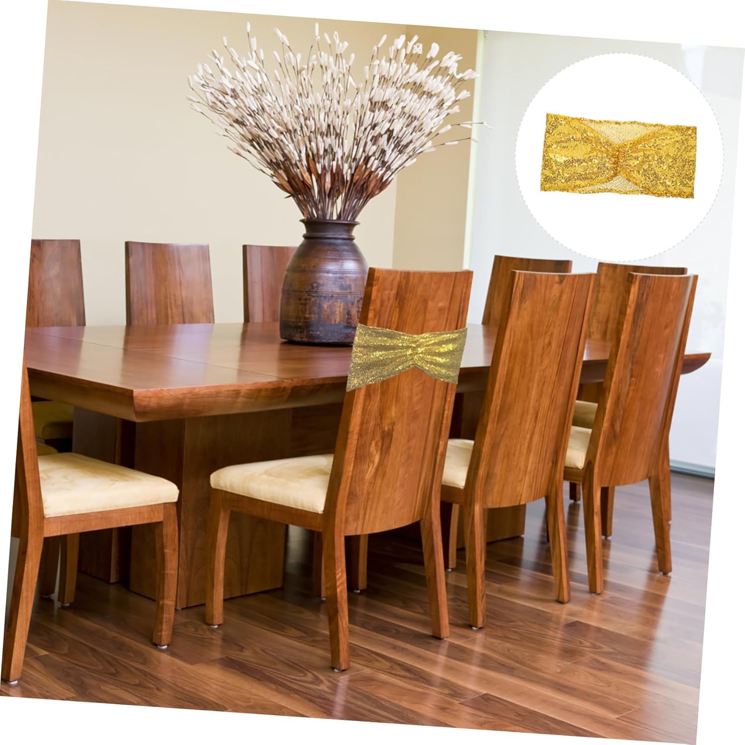 VOSAREA 10pcs Sequin Chair Sashes for Weddings and Parties Decorative Banquet Chair Bows Easy to Install for Elegant Events and Home Decor