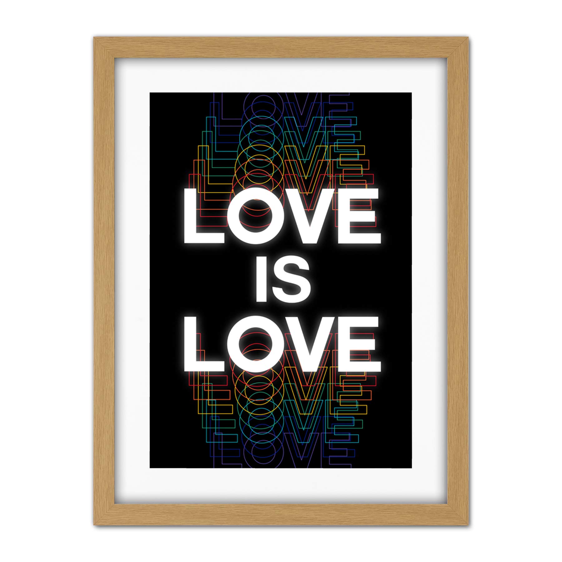 Wee Blue Coo Love Is Love Rainbow Retro Typography Artwork Framed Wall Art Print 18X24 Inch