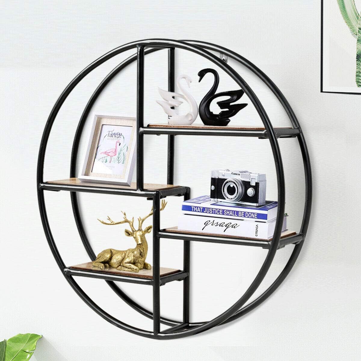 Nordic Design 4-Tier Wall-Mounted Shelf Round Circular Hanging Storage Shelve Metal Perfect for Living Room, Bedroom, Bathroom, Office, Entryway