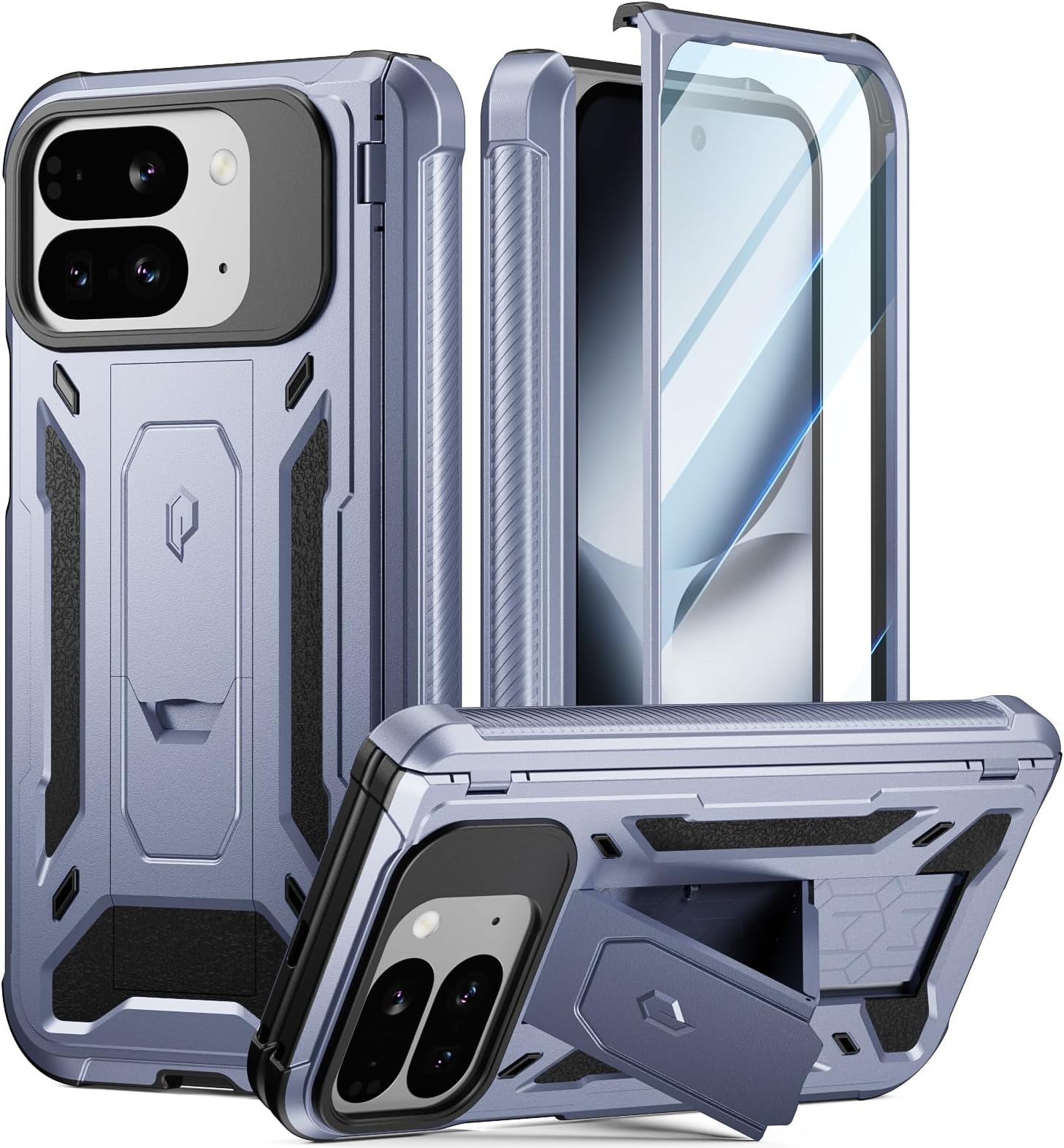 Poetic Spartan Case for Google Pixel 10 Pro Fold, [Hinge Protection] [Kickstand] [Mil-Grade Protection] Full-Body Shockproof Protective Rugged Cover with Built-in Screen Protector, Metallic Sky Blue