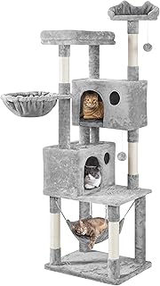 Yaheetech 73in Cat Stand, Large Cat Tree for Indoor Kitty with 2 Condos | Removable Hammock & Basket, 5 Sisal Scratching Posts, Cat Condos for Indoor Cats, Large-cat Friendly, Light Gray