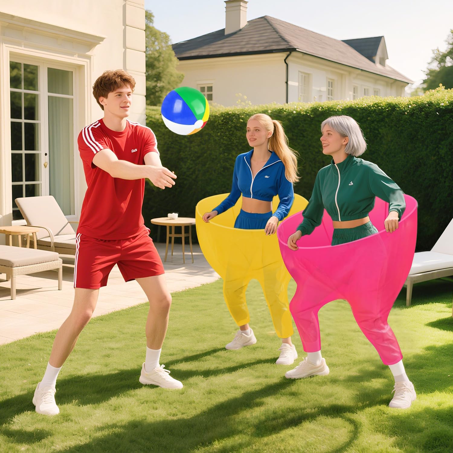 Granny Pants Outdoor Game,Granny Pants with 8 Bouncy Balls & 1 Air Pump (Random Colors) and 2 Pack Color Granny Pants Yard Game for Family Reunion Party Field Game