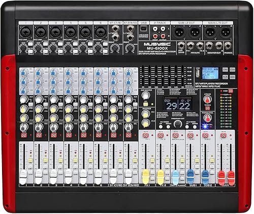 MUSYSIC Mezclador de audio PA, procesador FX de doble bit, preamplificador integrado 24 y amplificador profesional, 99 efectos de sonido interfaz