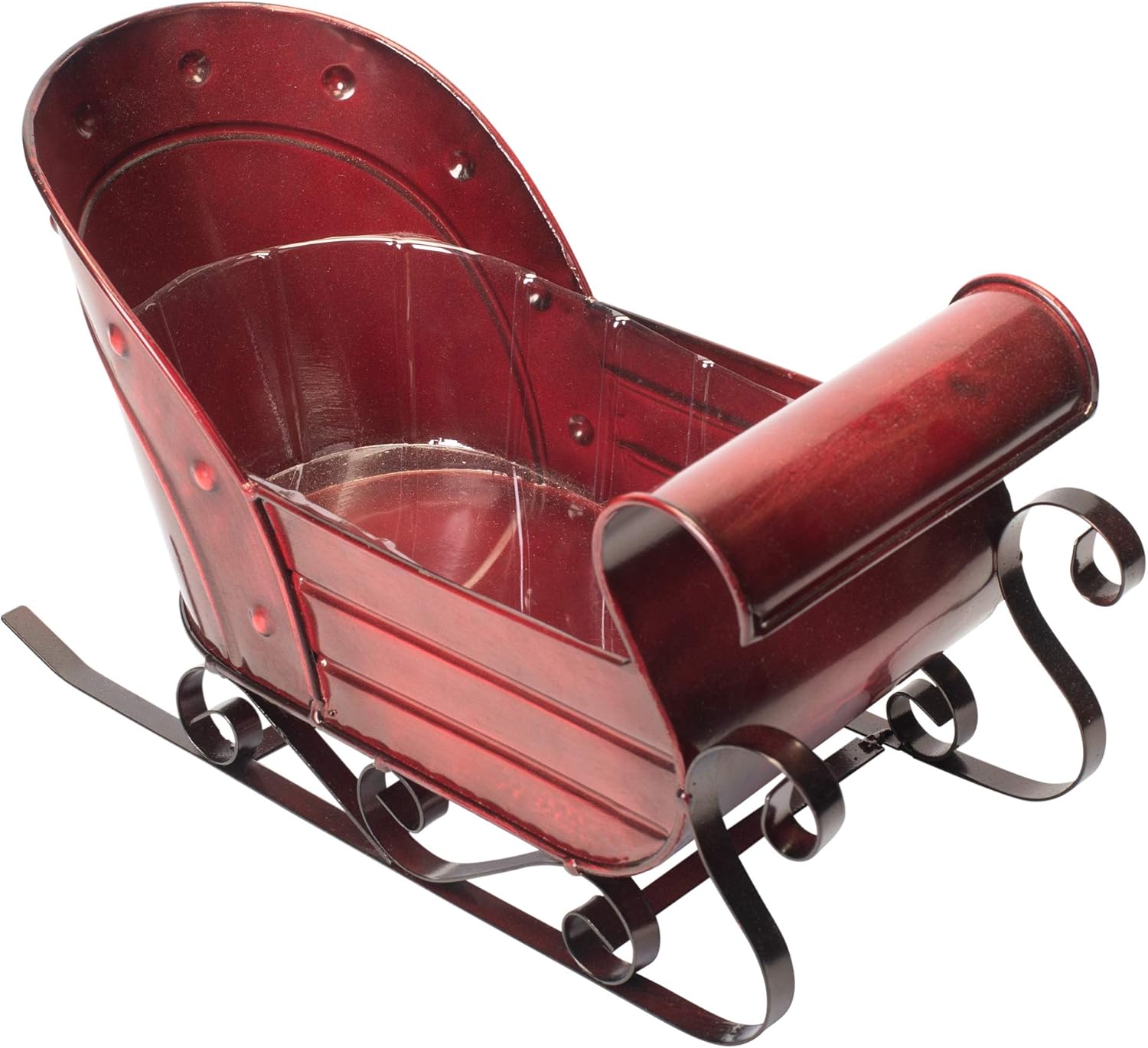 Antique Red Snow Sleigh 13 x 7.5 inches Metal Decorative Christmas Planter