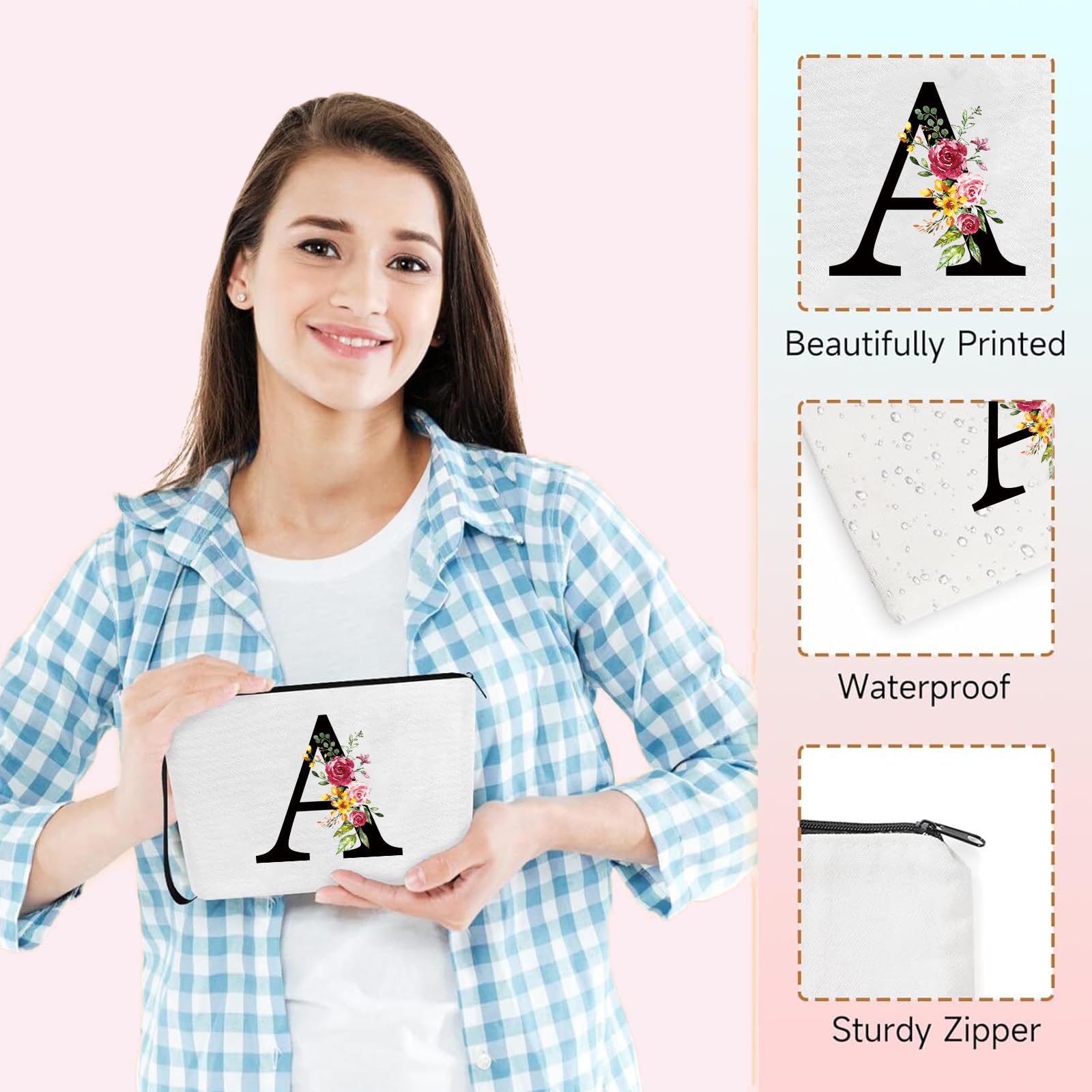 Grande Borsa per Cosmetici per donna Personalizzata Iniziale, Pochette Trucchi Viaggio, Trousse Trucchi Organizer Cosmetici, Regalo Compleanno Natale Ideale per Mamm Moglie Migliore Amic（M）