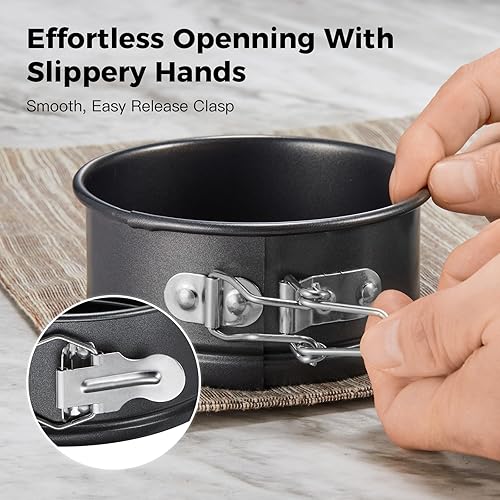 Miniatura 3 de HONGBAKE Moldes Springform de 4 pulgadas, mini sartenes para tartas de queso con 200 forros de papel pergamino, mini sartenes antiadherentes para