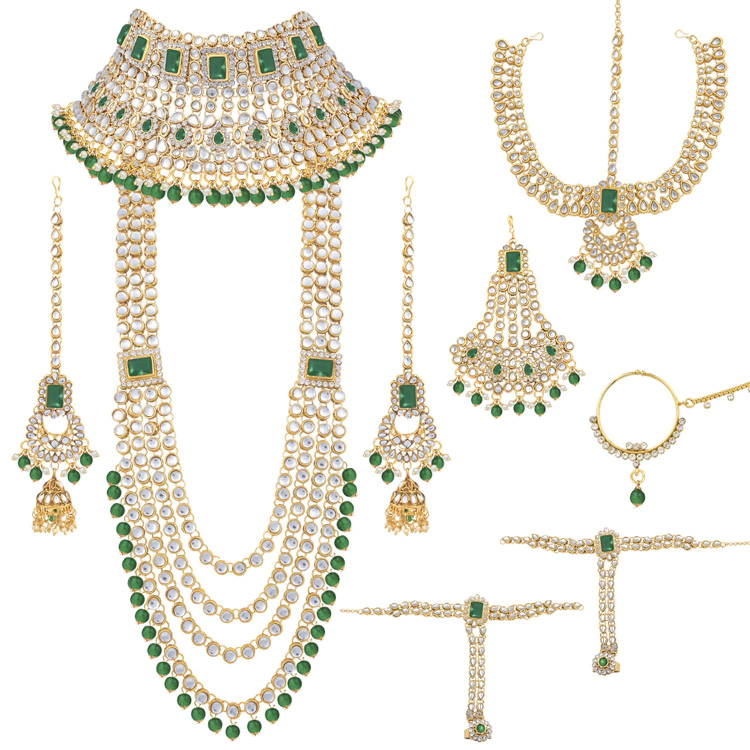Peora Juego de joyas étnicas indias tradicionales Kundan Dulhan para novia, regalo para mujer