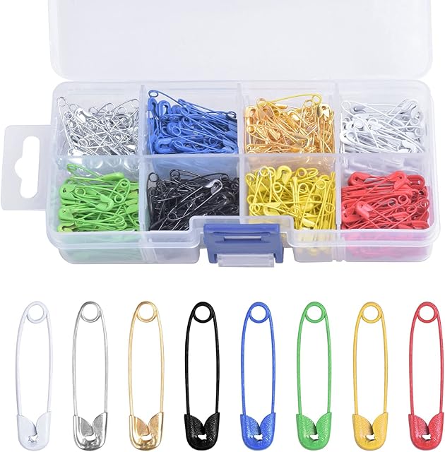 Jinlaili 400PCS Metal Safety Pins, Small Craft Safety Pins, Safety Pins for Clothes, Assorted Colors Safety Pins with Storage Box, Needlework Badge Pins, Safety Pins Set for Sewing DIY Crafts, 25mm