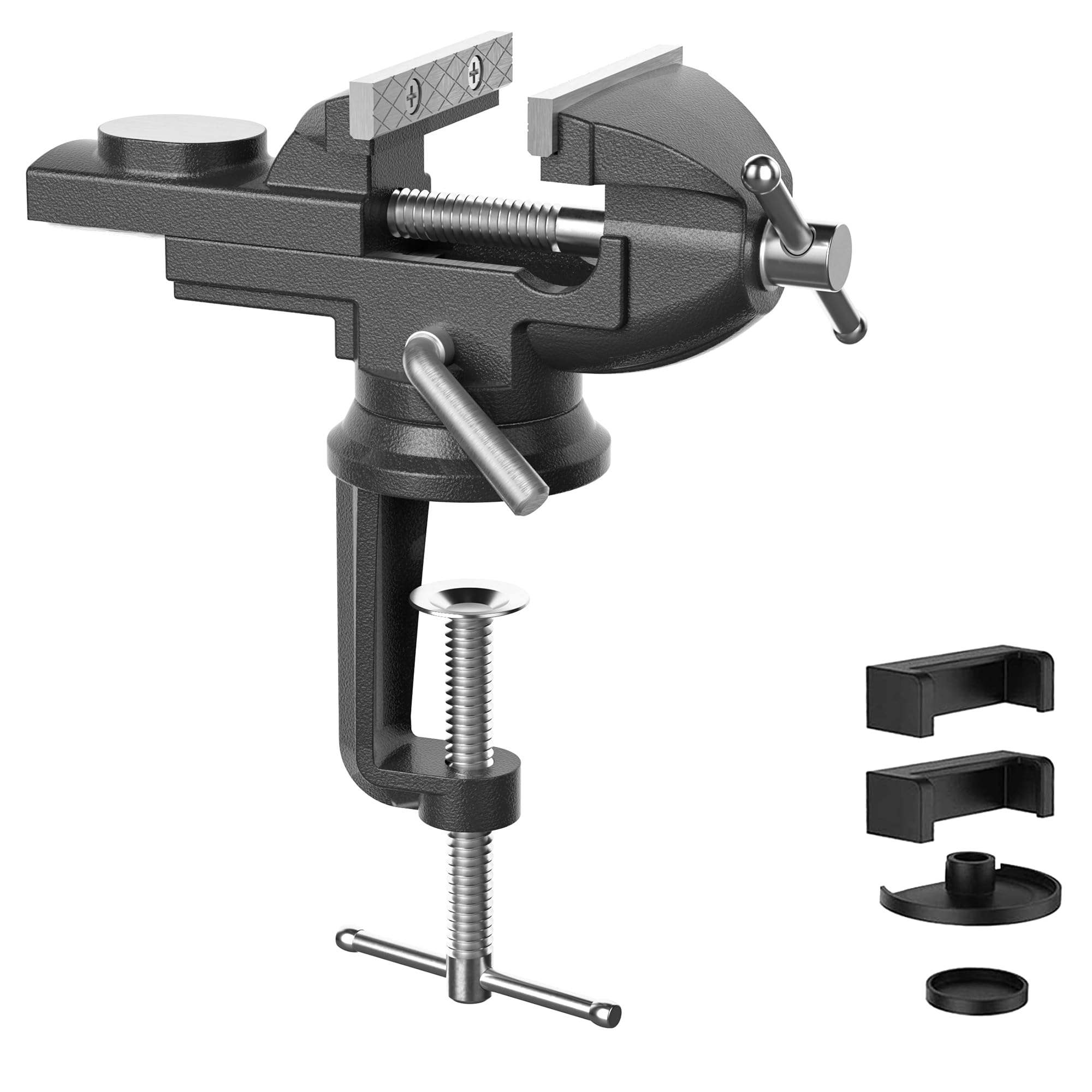Shangyoyi Portable Vise Clamp On Vice for Workbench- 3 Inch Rotate 360°Bench Clamp Swivel Base for Drilling Metalworking Woodworking, Cutting Conduit,