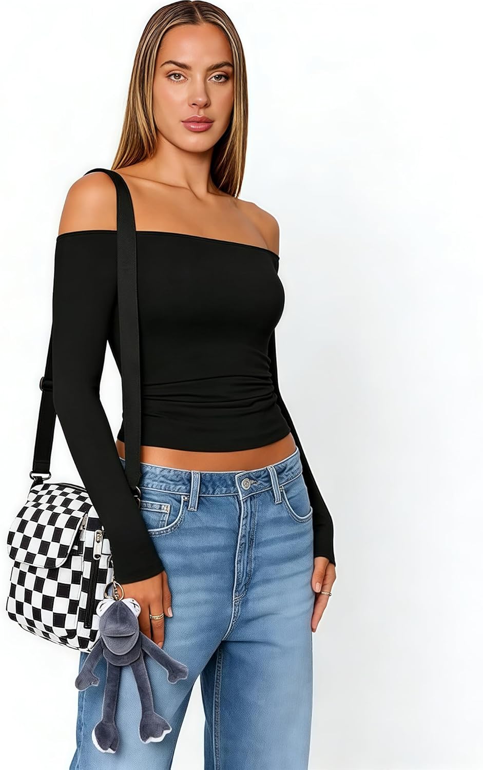 Mini Crossbody Messenger Bag for Women Men, Cute Nylon Shoulder Purse Bag with Detachable Frog Pendant, Checkered - Image 7