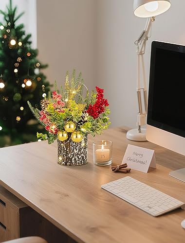 Miniatura 8 de BLOSMON Centros de mesa de Navidad para mesas con luces árbol de Navidad pequeño iluminado para decoración de mesa de chimenea, mini árbol de