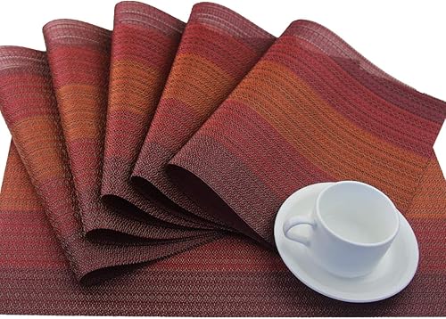 Miniatura 182 de PIGCHCY Juego de 6 manteles individuales beige de vinilo PVC duraderos para mesa de comedor, manteles individuales resistentes al calor, Beige -